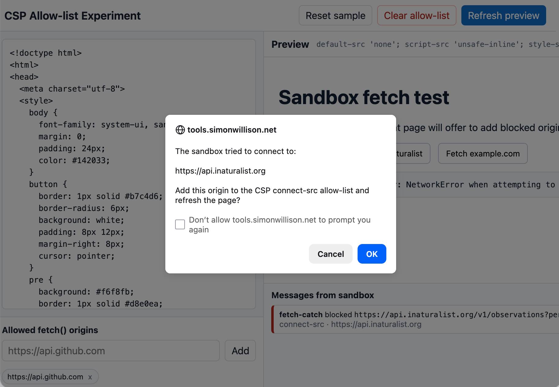 Tool: CSP Allow-list Experiment