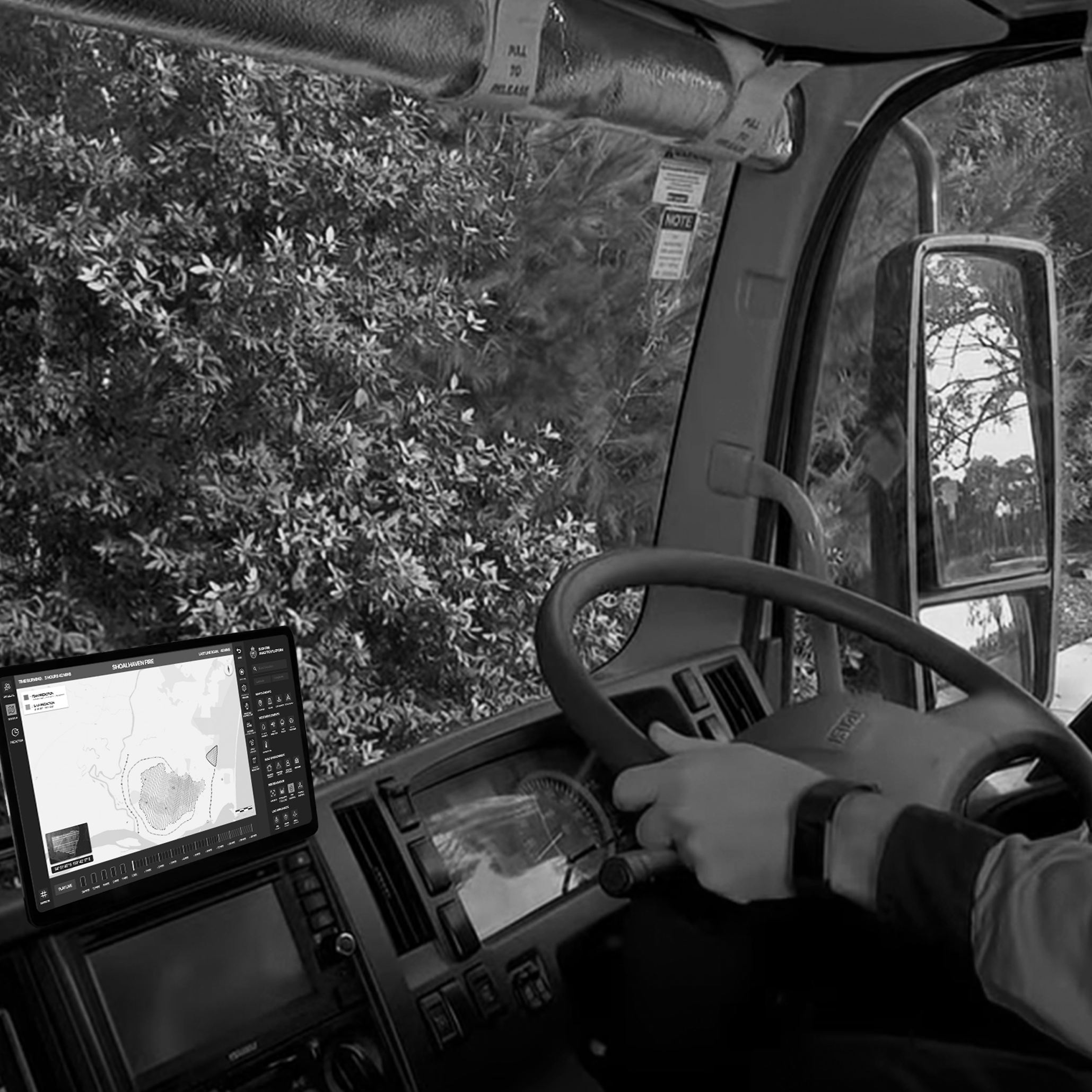 RFS crew coordinating from inside a fire truck
